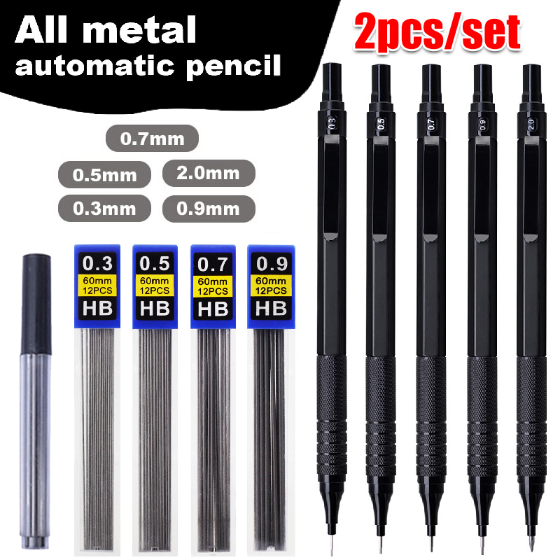 Mechanical Pencil 0.3 - Set Pensil Mekanis Logam Hitam dengan